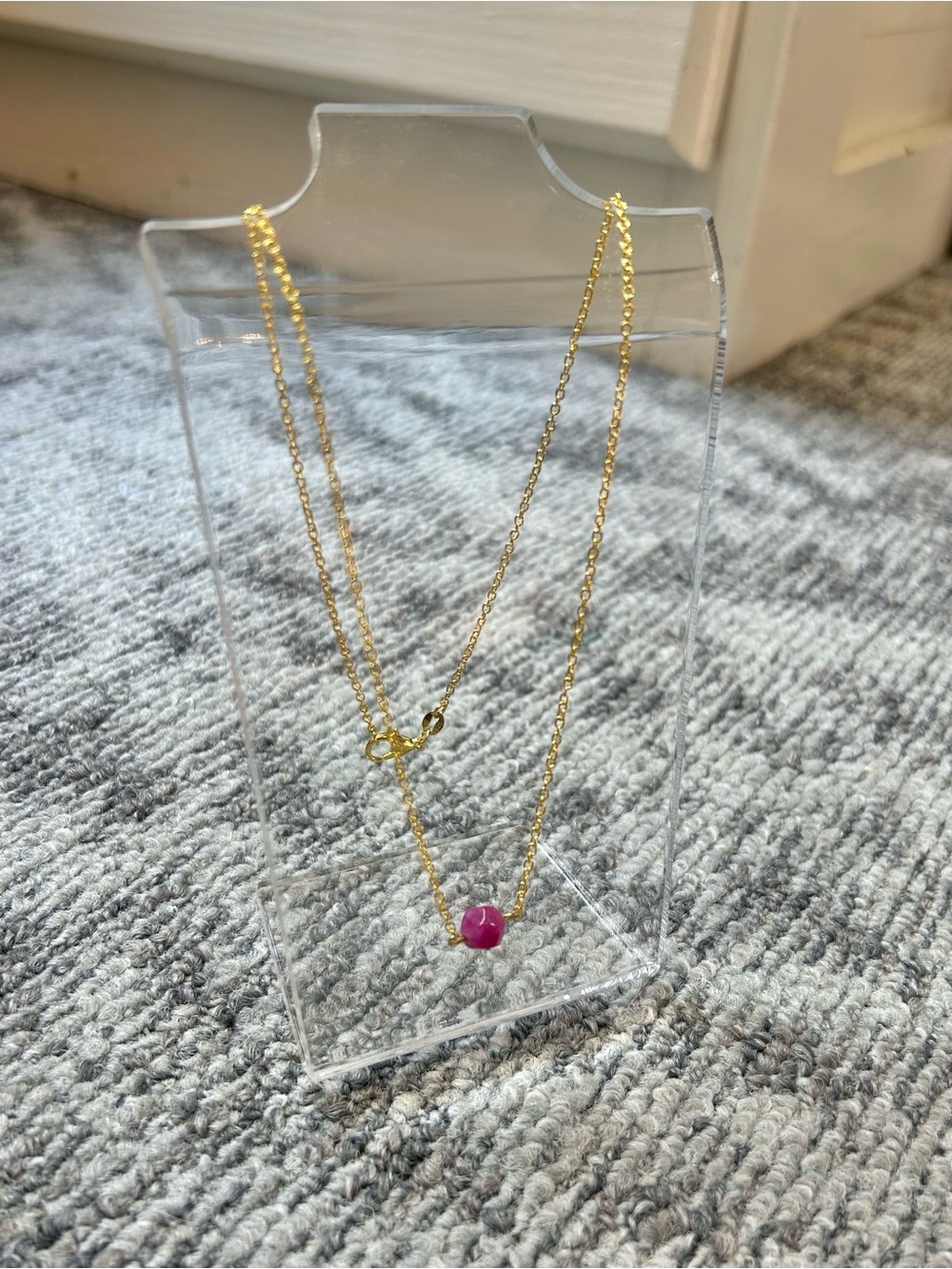 Elegant Rich Fuchsia Quartz Rock Bead Gold plated Silver 925 Stamped Necklace✨